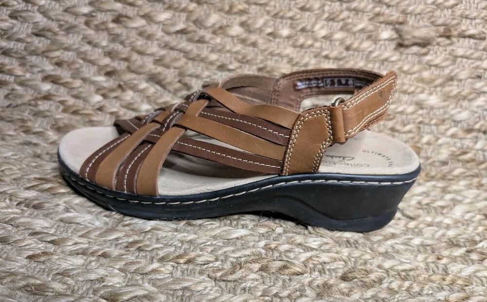 CLARKS LADIES 6 LEXI CARMEN HOOK & LOOP CASUAL BROWN STRAPPY SANDALS